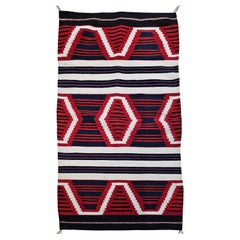 Vintage American Navajo Area Rug in Red, Navy, Ivory & Lavender