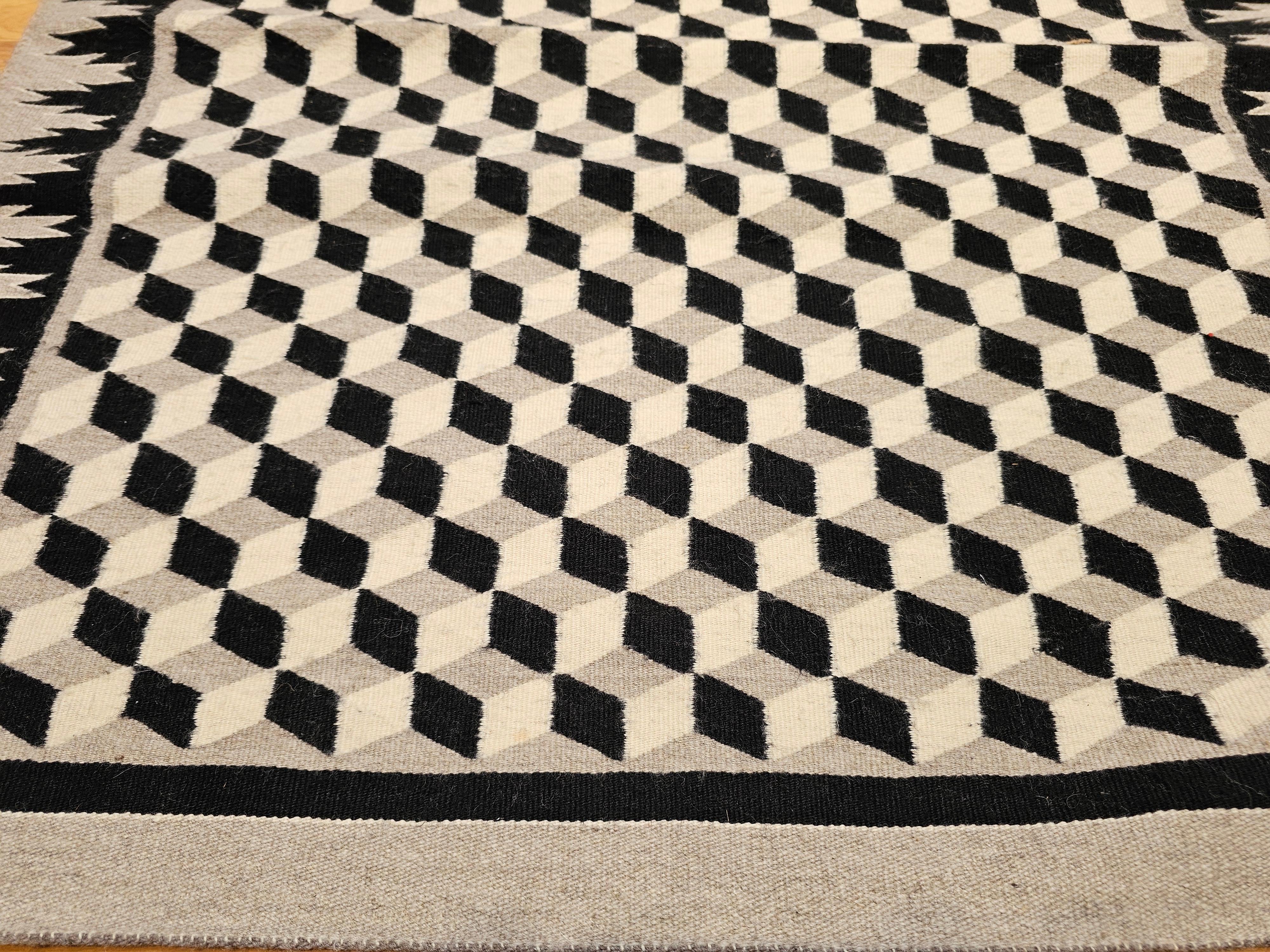 Vintage Native American Navajo Tumbling Block Pattern Teppich in Elfenbein, Brown & Gray (Pflanzlich gefärbt) im Angebot