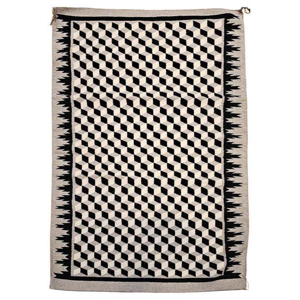 Vintage Native American Navajo Tumbling Block Pattern Rug in Ivory ...