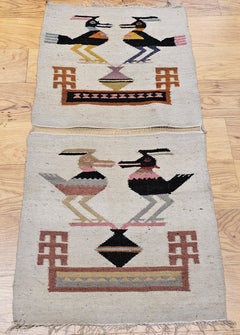 Vintage Native American Navajo Pictorial Rug with Mythical Birds Wall Art