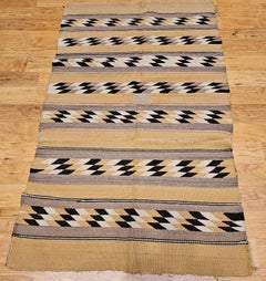 Vintage American Navajo Rug in Chinle Pattern in Cornmeal, Black, Ivory, Gray