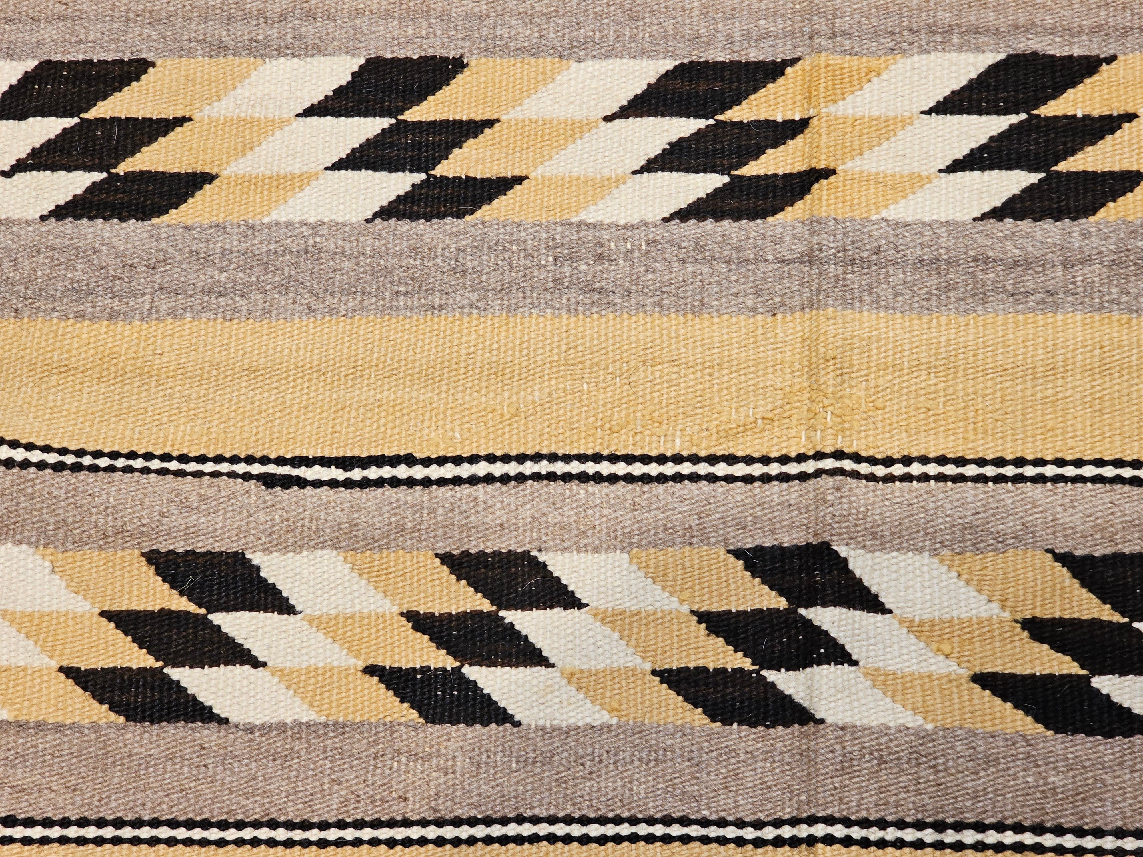 Wool Vintage American Navajo Rug in Chinle Pattern in Cornmeal, Black, Ivory, Gray For Sale