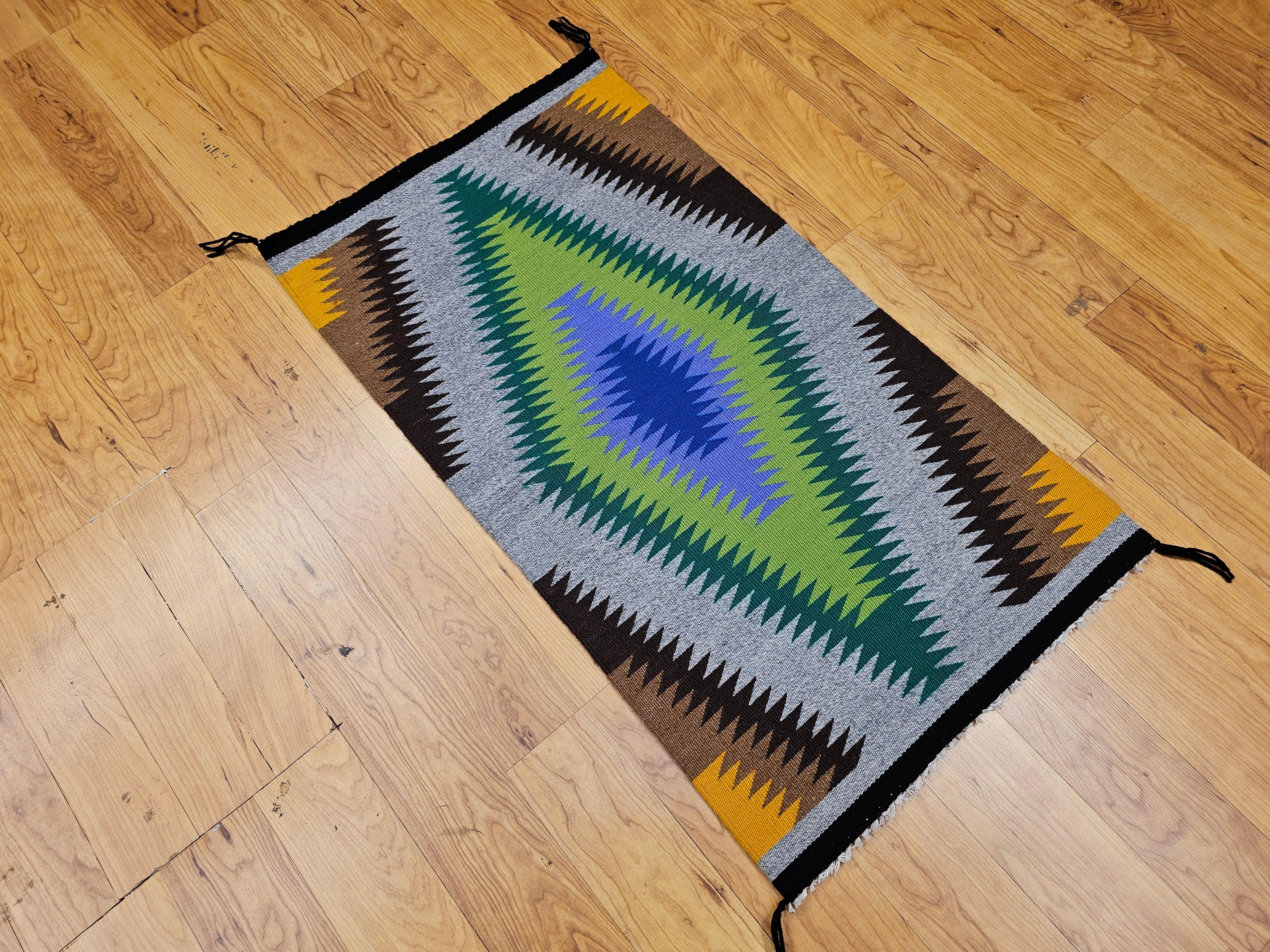 Vintage American Navajo Rug in Eye Dazzler Pattern in Blue, Lavender, Green For Sale 6