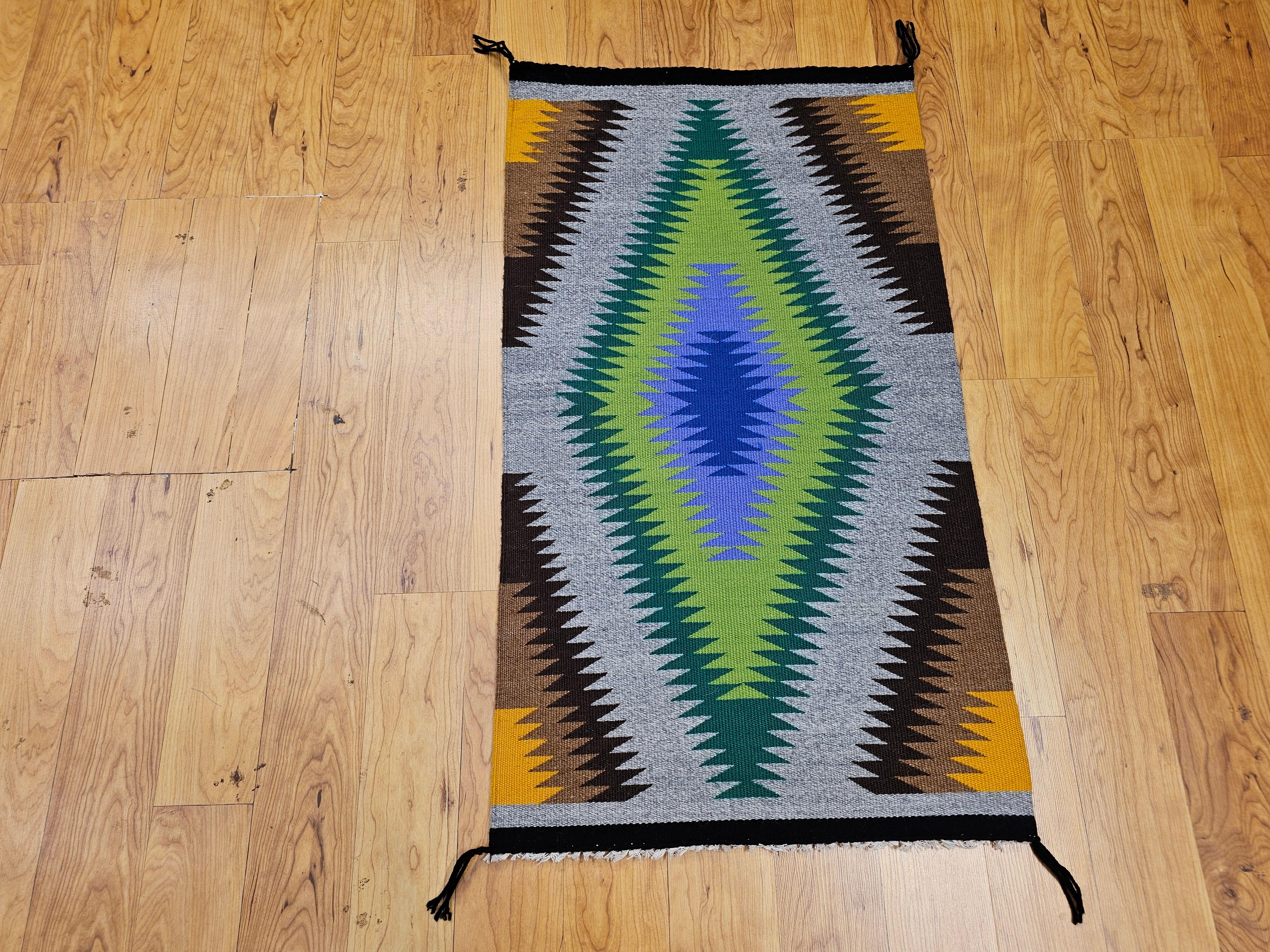 Vintage American Navajo Rug in Eye Dazzler Pattern in Blue, Lavender, Green For Sale 7