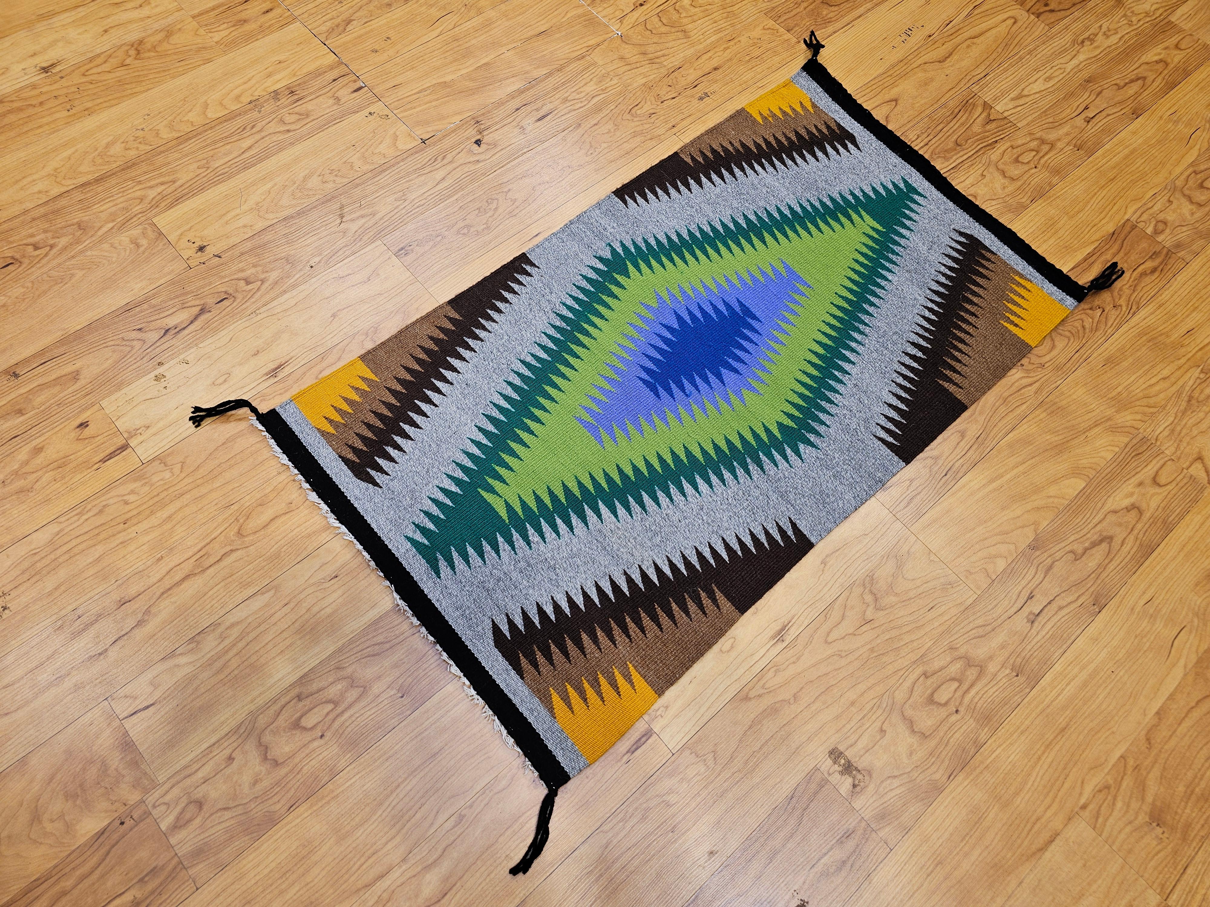 Vintage American Navajo Rug in Eye Dazzler Pattern in Blue, Lavender, Green For Sale 8