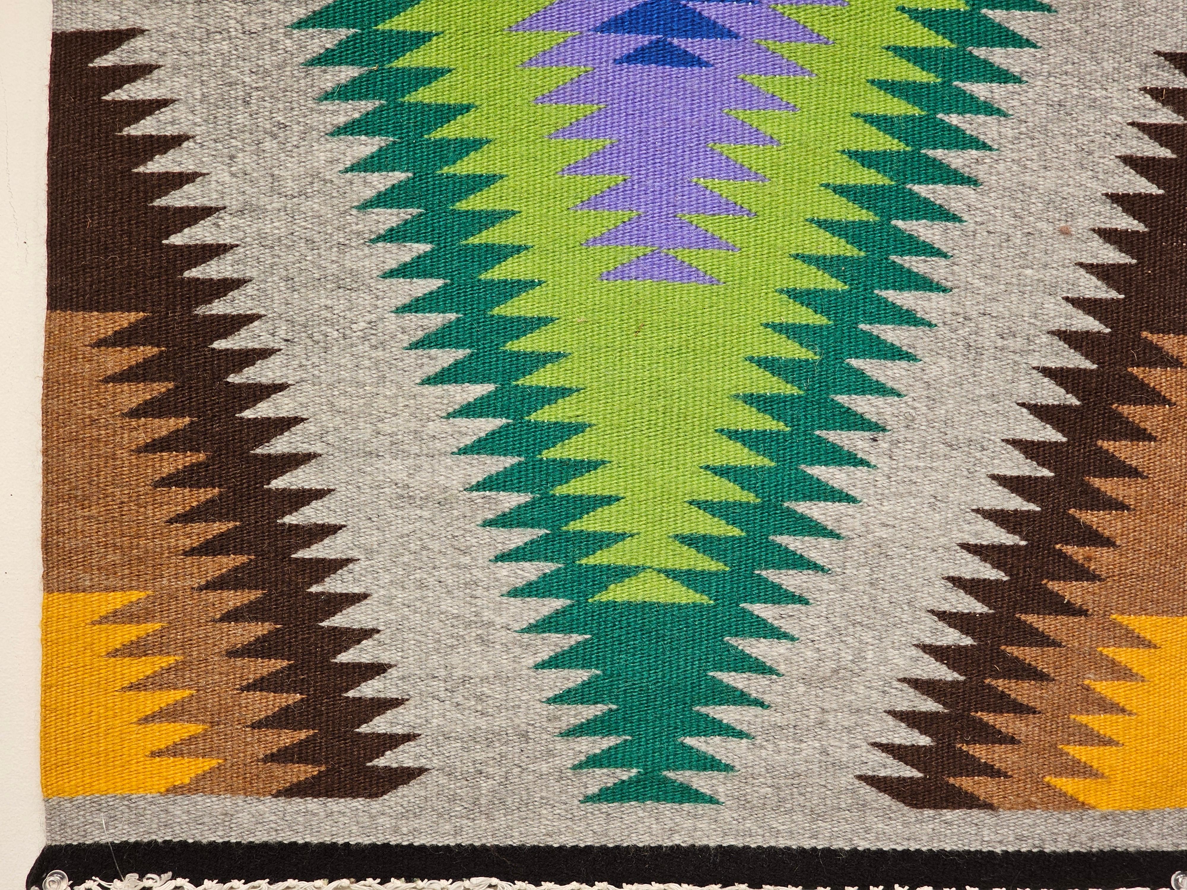 Vintage American Navajo Rug in Eye Dazzler Pattern in Blue, Lavender, Green In Good Condition For Sale In Barrington, IL