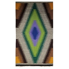 Tapis Navajo américain vintage à motif éblouissant en bleu, lavande, vert