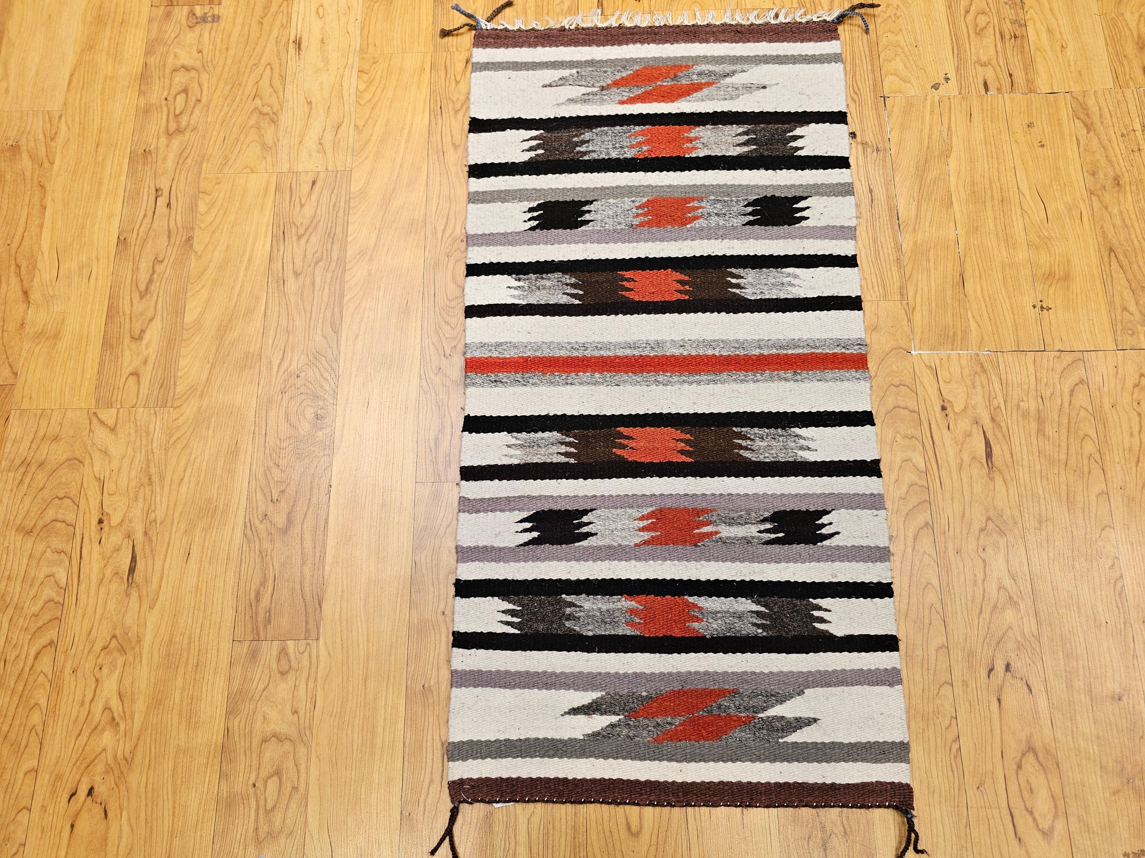 Vintage American Navajo Rug in Stripe Pattern in Ivory, Black, Gray, Rust In Good Condition For Sale In Barrington, IL