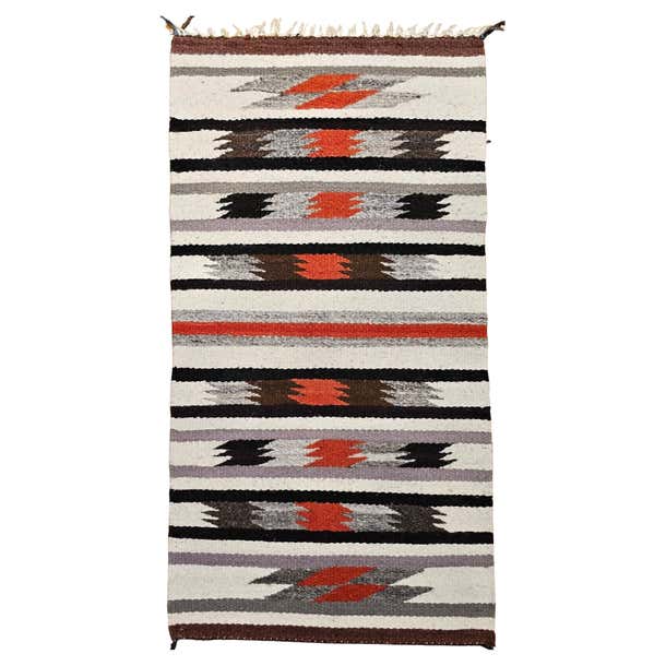 Vintage American Navajo Rug in Stripe Pattern in Ivory, Black, Gray ...