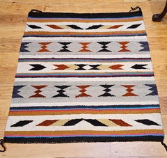 Vintage American Navajo Saddle Blanket in Stripe Pattern in Ivory, Brown, Red