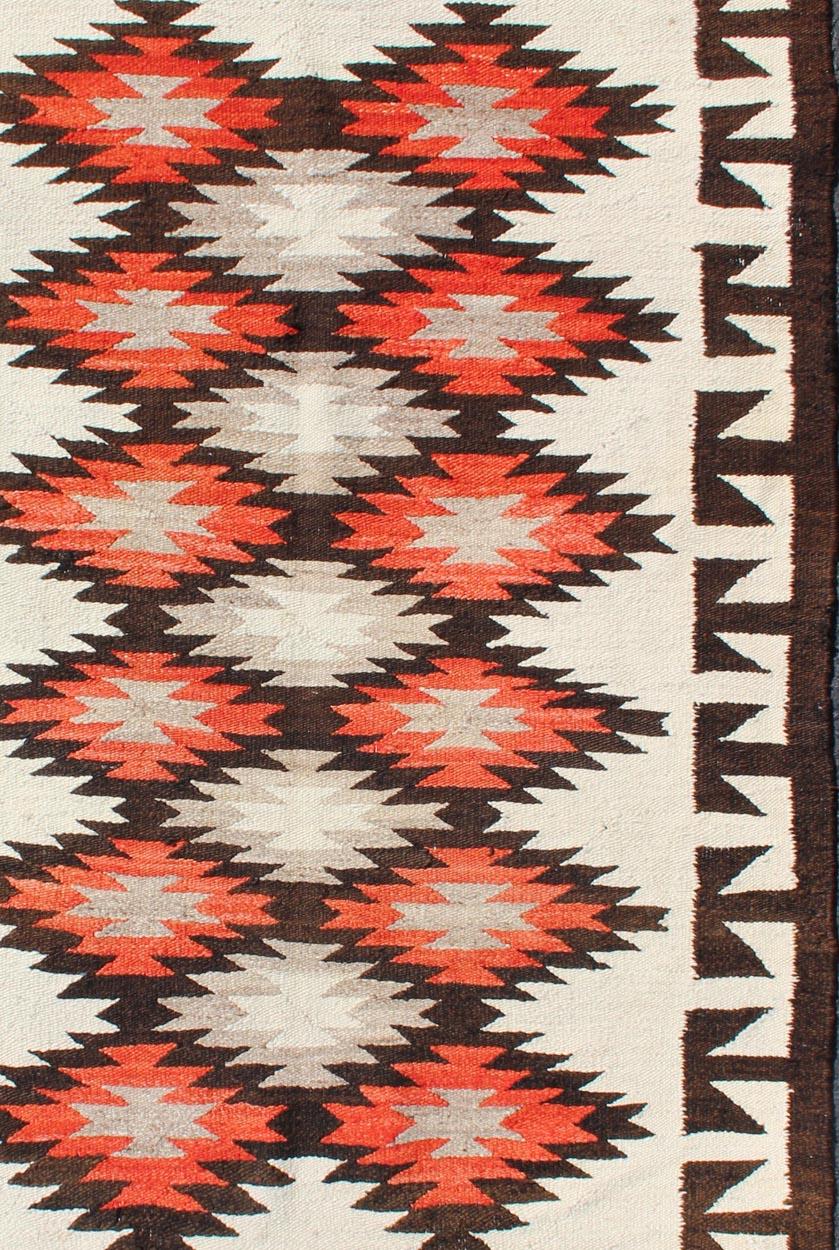 Vintage American Navajo Tribal Rug with Diamonds in Brown, Orange and Ivory In Excellent Condition For Sale In Atlanta, GA