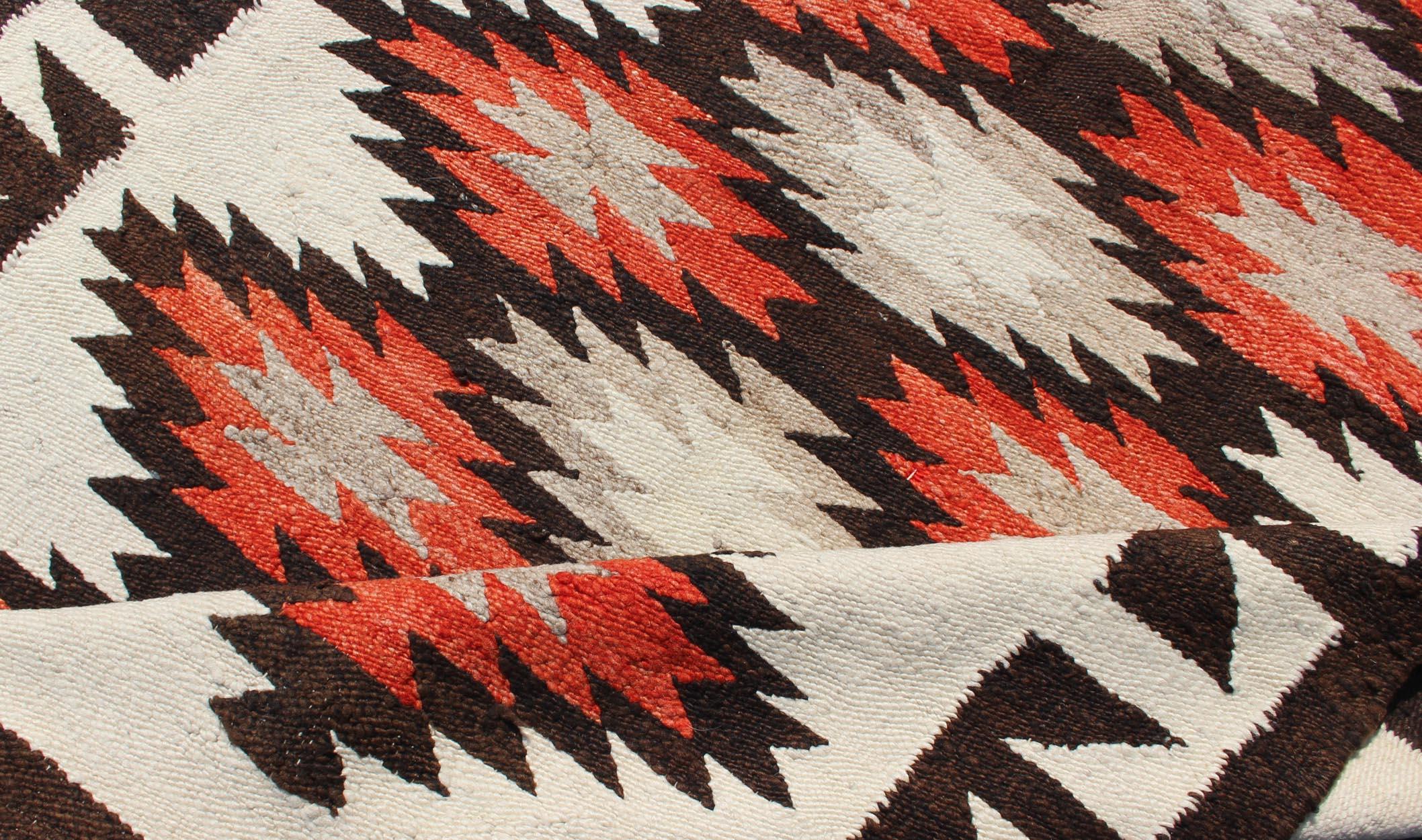 Mid-20th Century Vintage American Navajo Tribal Rug with Diamonds in Brown, Orange and Ivory For Sale