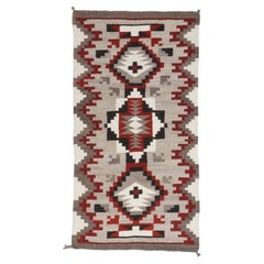 Vintage American Navajo Wool Flatweave 3x5 Grey, Ivory & Red Handmade Area Rug