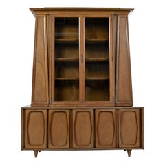 Vintage American of Martinsville Masonic Deco Modern Walnut China Hutch Cabinet