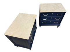 Vintage American of Martinsville Navy Blue Marble Top Nightstands - Set of 2