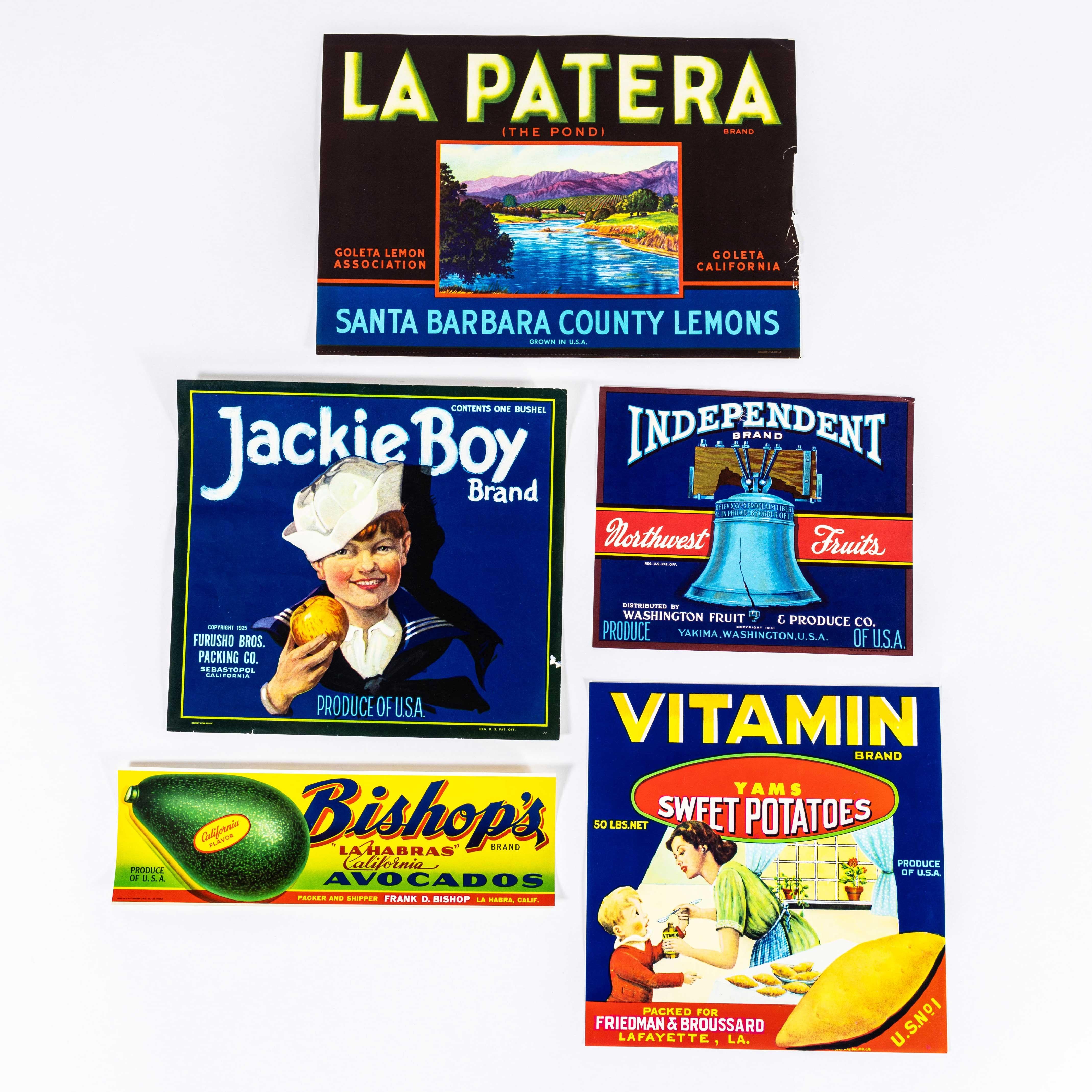 Amerikanische Original-Vintage-Papier-Keramik-Etiketten  - Satz von fünf im Angebot 2