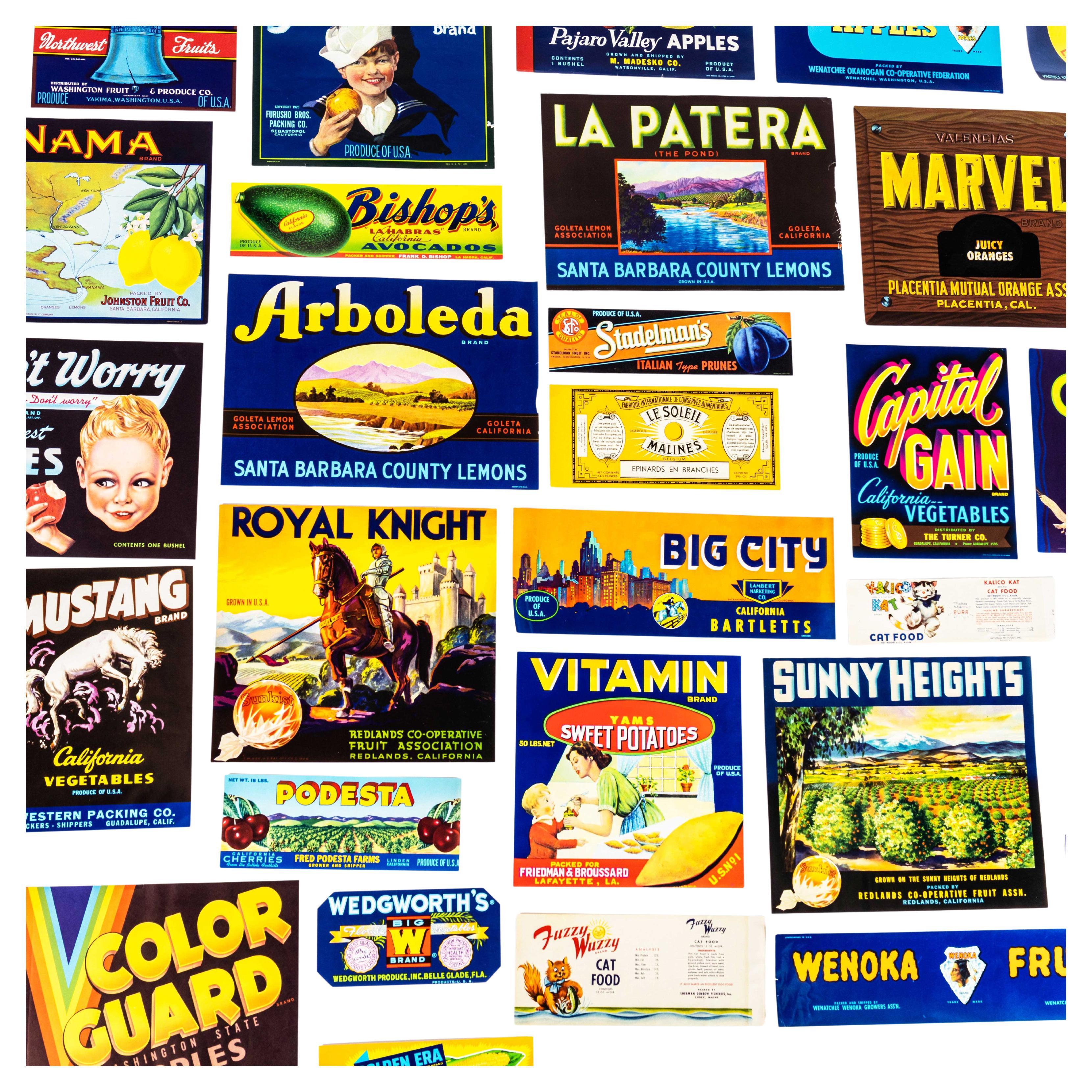 Etichette per casse di carta originali americane vintage  - Set di cinque