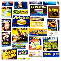 Vintage American Original Paper Crate Labels  - Set Of Five