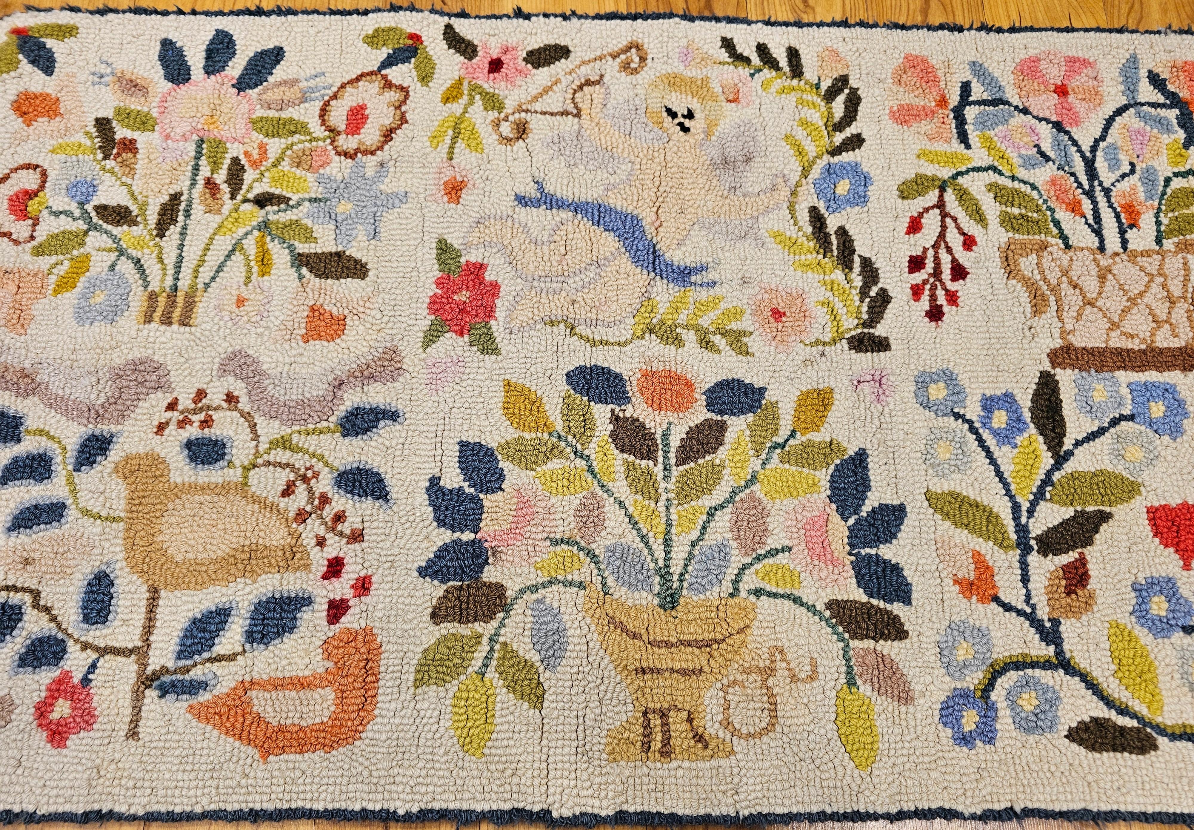 Hand-Crafted Vintage American Pictorial Hand Hooked Rug For Sale