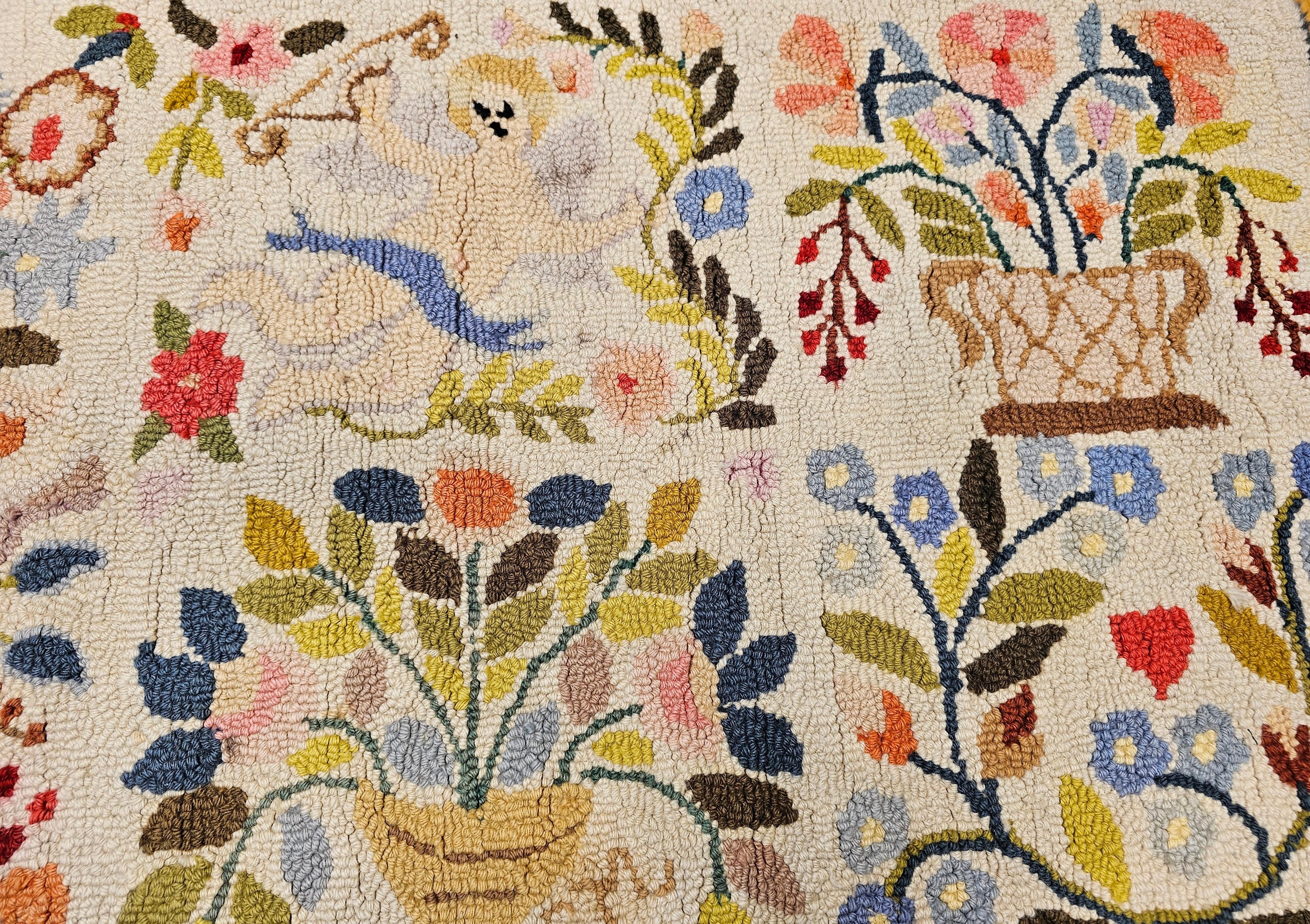 Cotton Vintage American Pictorial Hand Hooked Rug For Sale