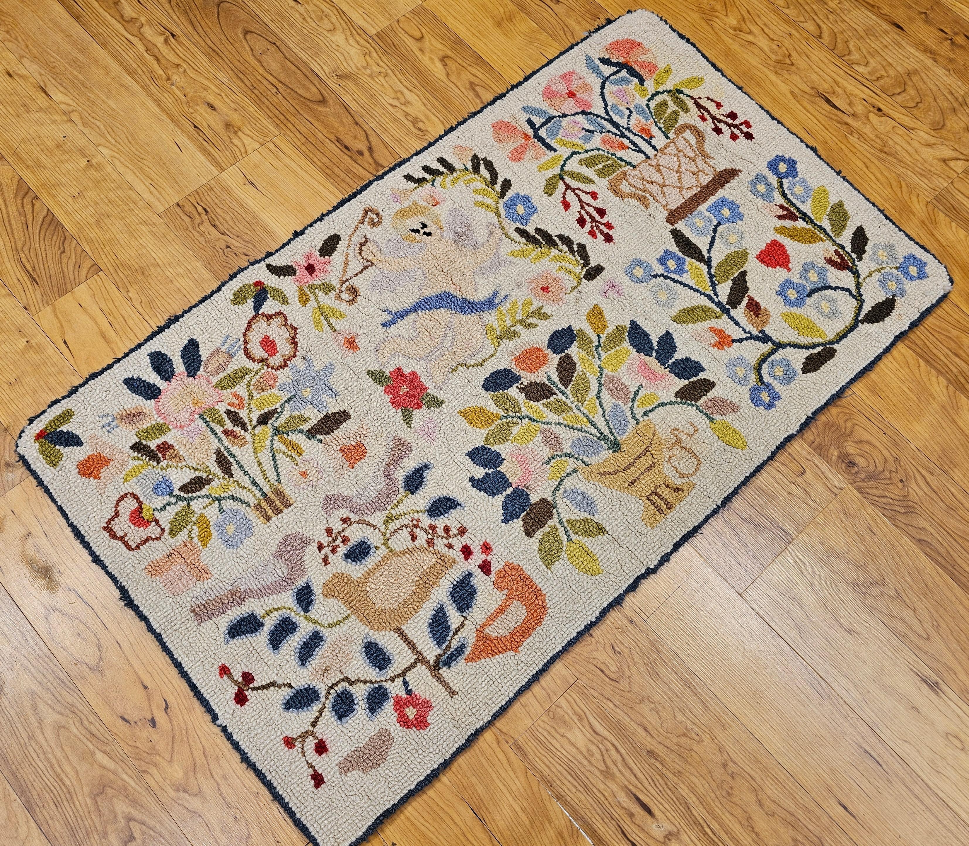 Vintage American Pictorial Hand Hooked Rug For Sale 2