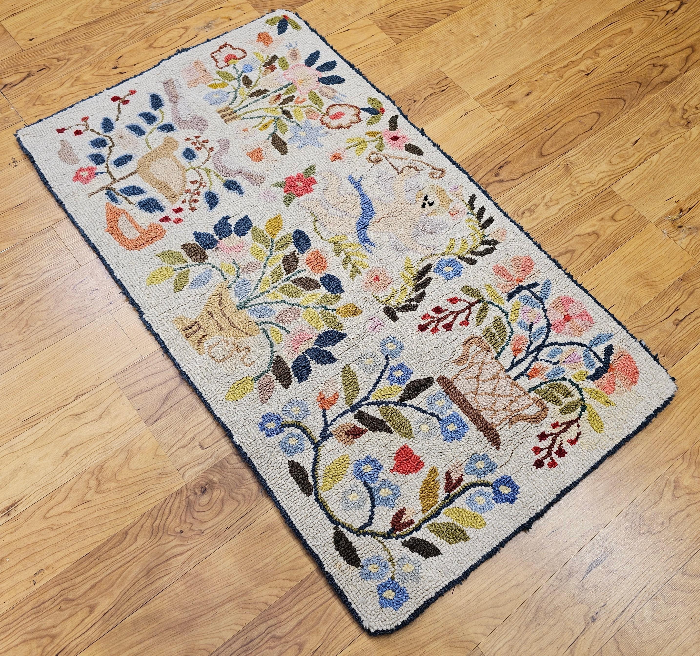 Vintage American Pictorial Hand Hooked Rug For Sale 3