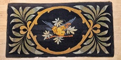 Vintage Hand-Hooked Pictorial Rug, Wool & Cotton, Bird on Branch