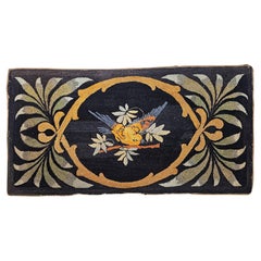 Antique American Pictorial Hand Hooked Rug of a Bird on a Tree Branch