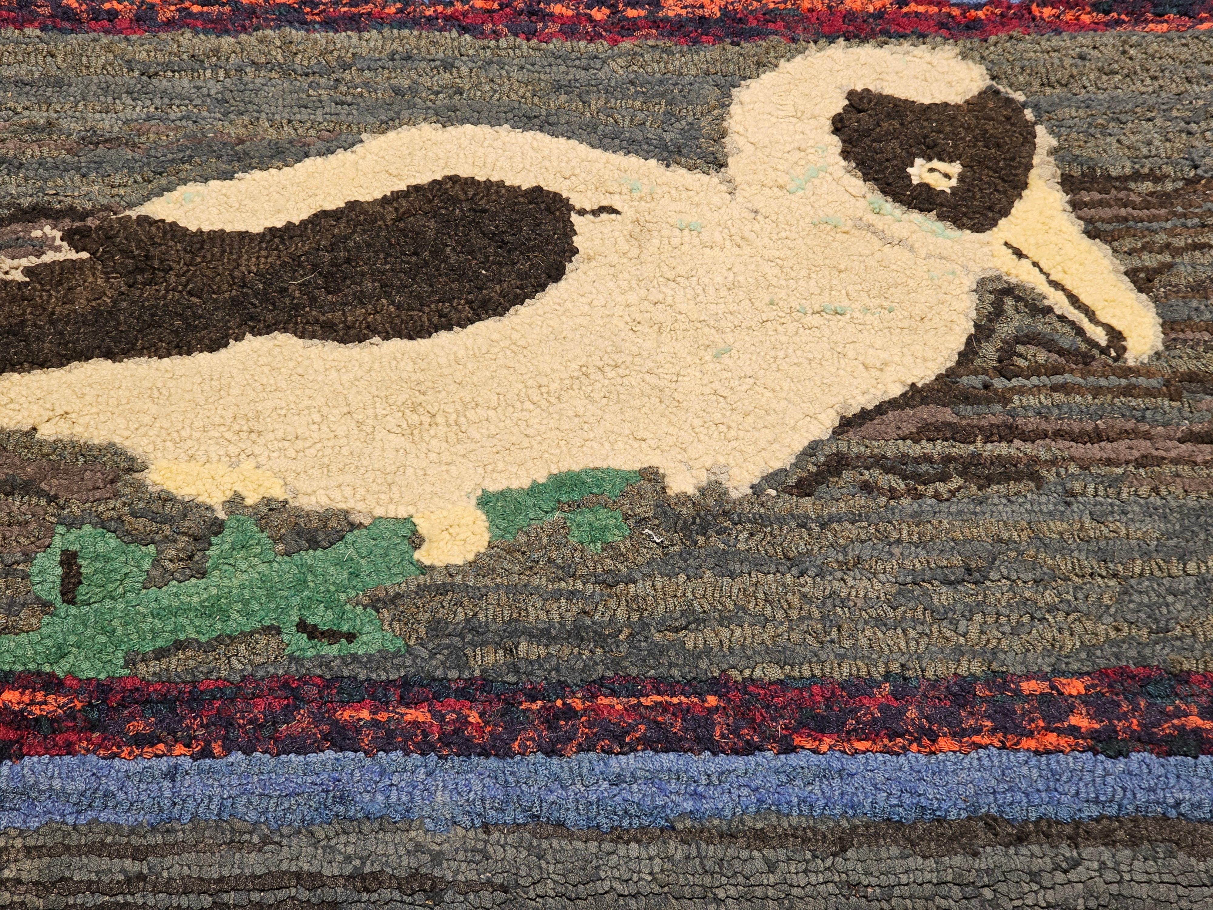 Vintage American Pictorial Hand Hooked Rug with Dodo Bird In Good Condition For Sale In Barrington, IL