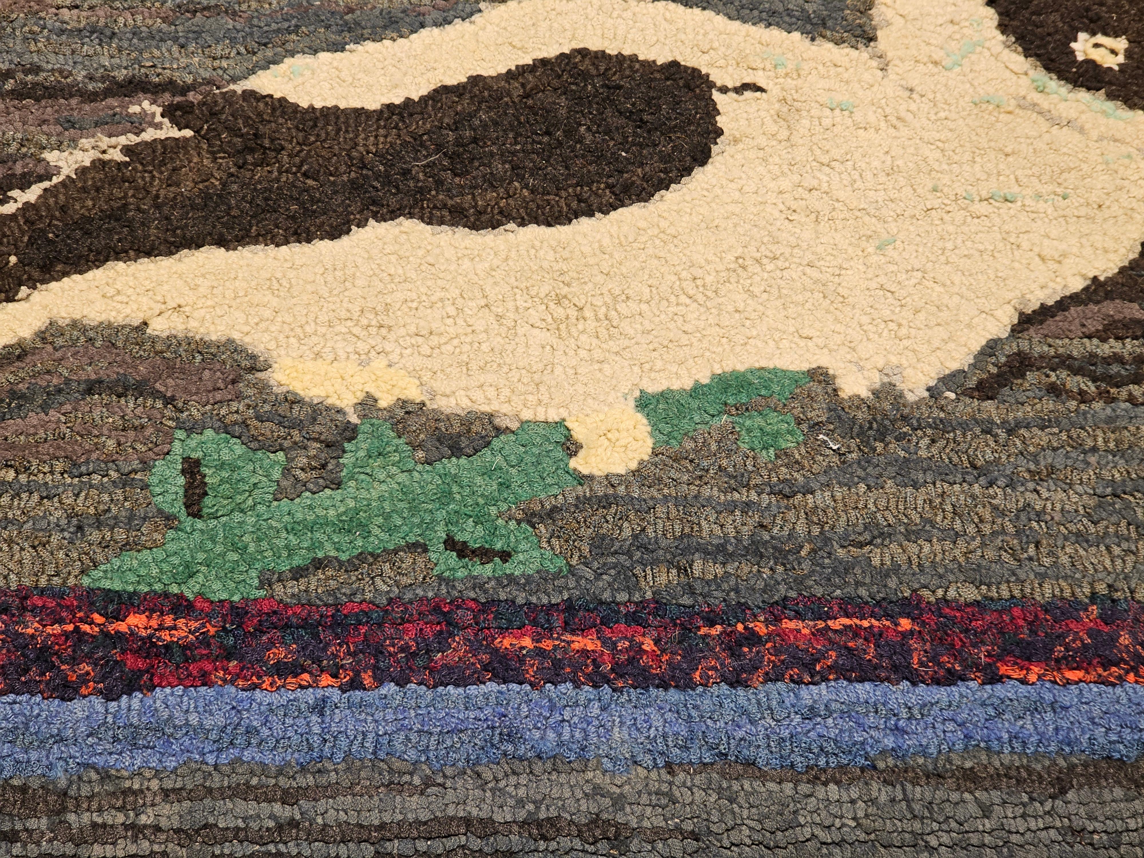 Cotton Vintage American Pictorial Hand Hooked Rug with Dodo Bird For Sale