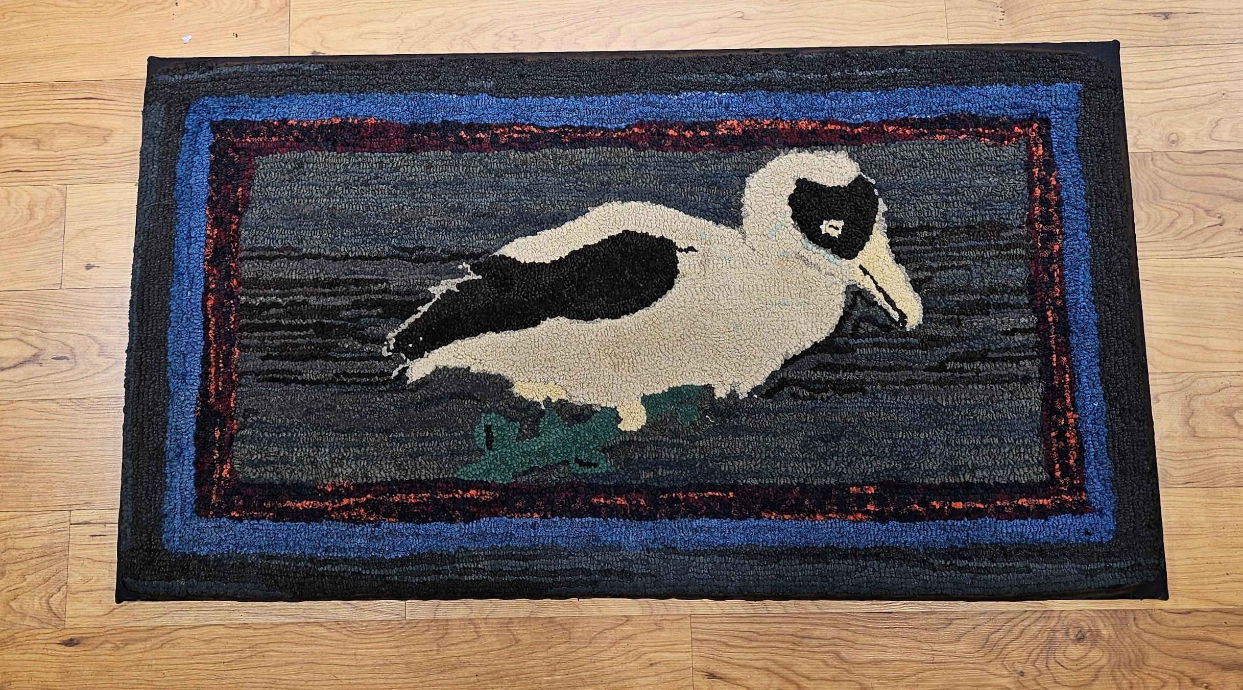 Vintage American Pictorial Hand Hooked Rug with Dodo Bird For Sale 1