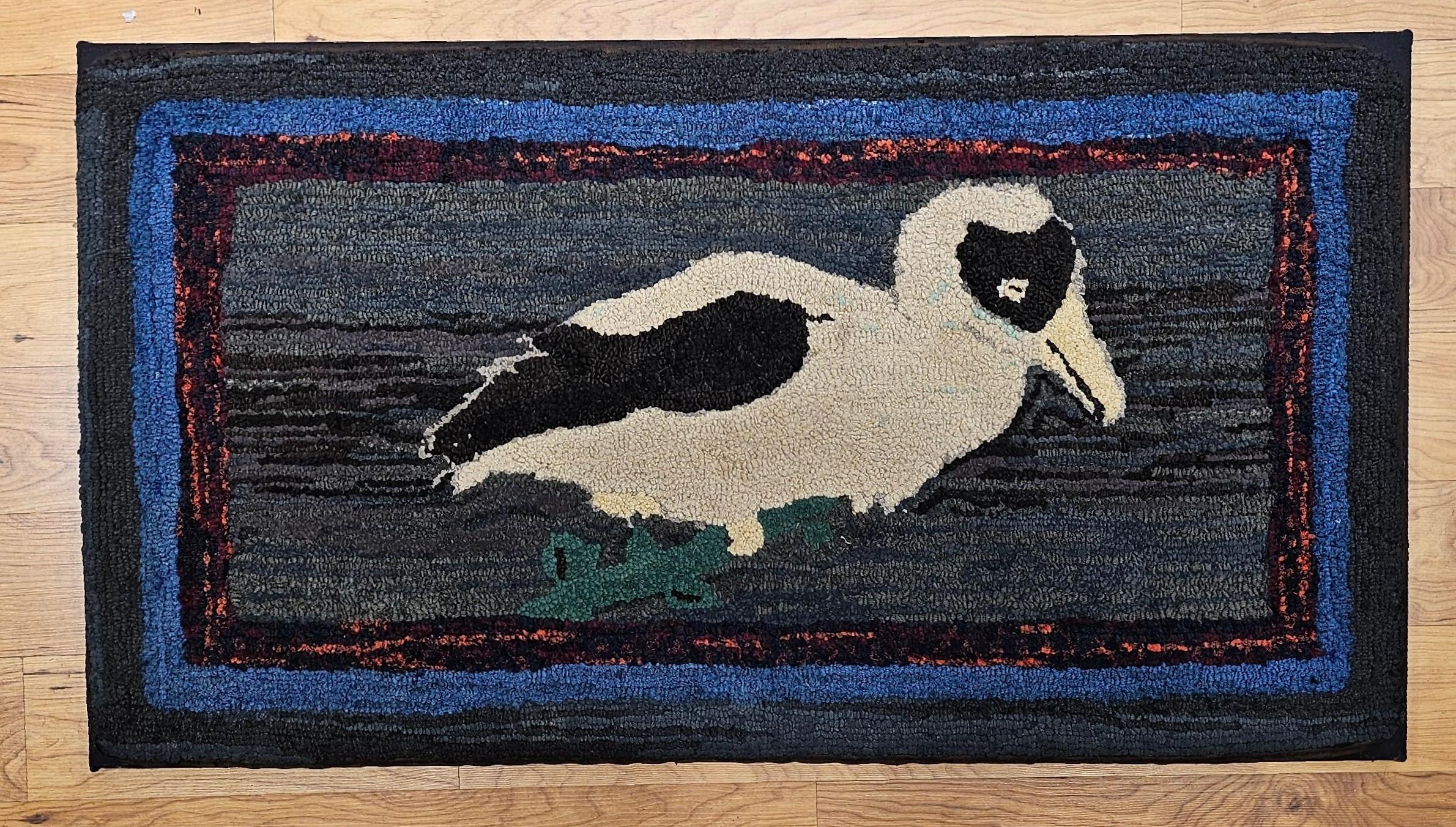 Vintage American Pictorial Hand Hooked Rug with Dodo Bird For Sale 2