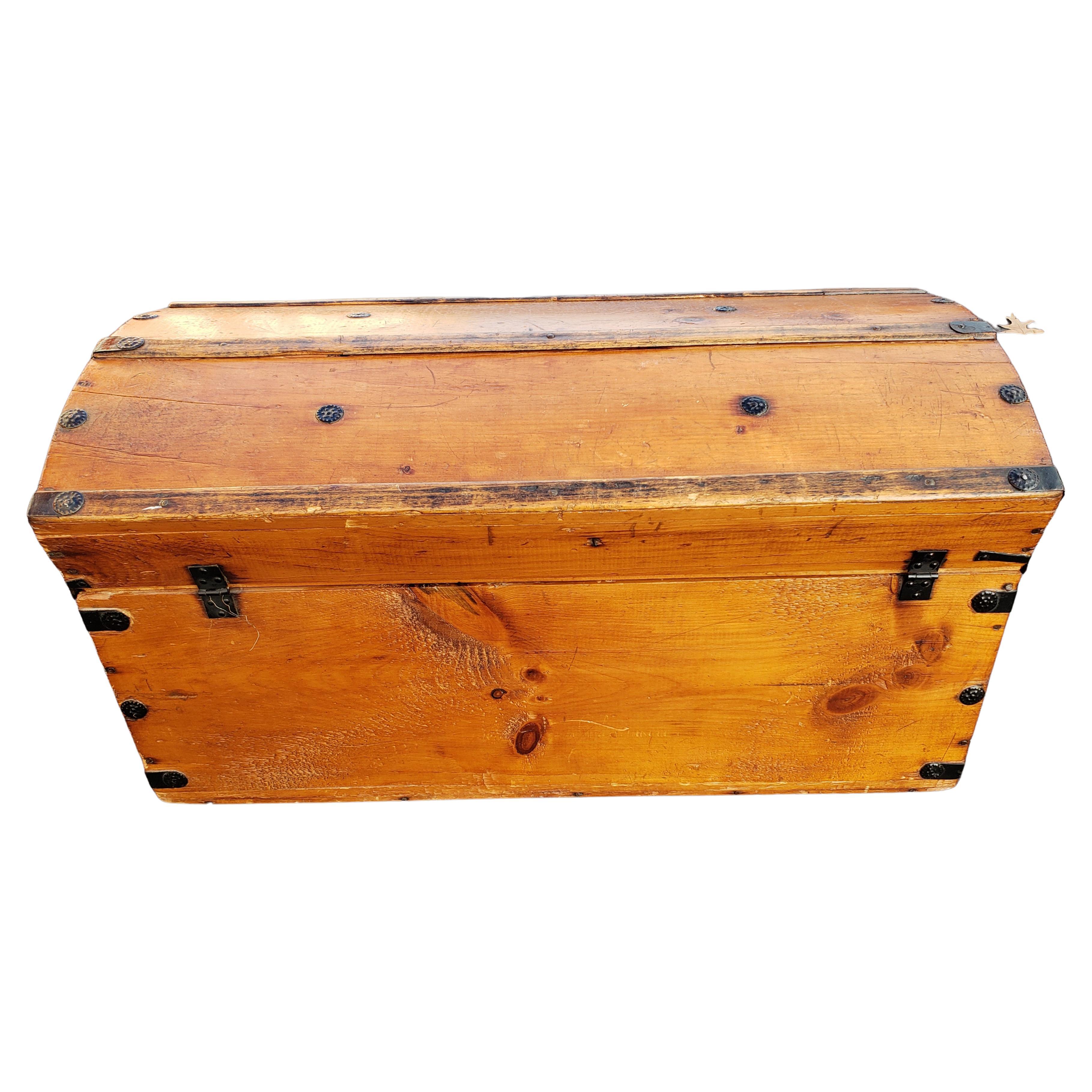 Woodwork Vintage American Pine Trunk with Solid Wooden Handles, circa 1960s For Sale