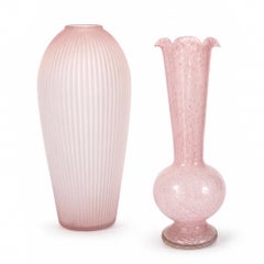 Vintage American Pink Satin Glass Vases, Mid-Century Pair, 1950s