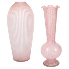 Vintage American Pink Satin Glass Vases, Mid-Century Pair, 1950s