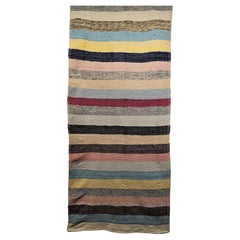 Vintage American Rag Area Rug, Handwoven Multicolor Stripe Pattern, 3’ x 6’