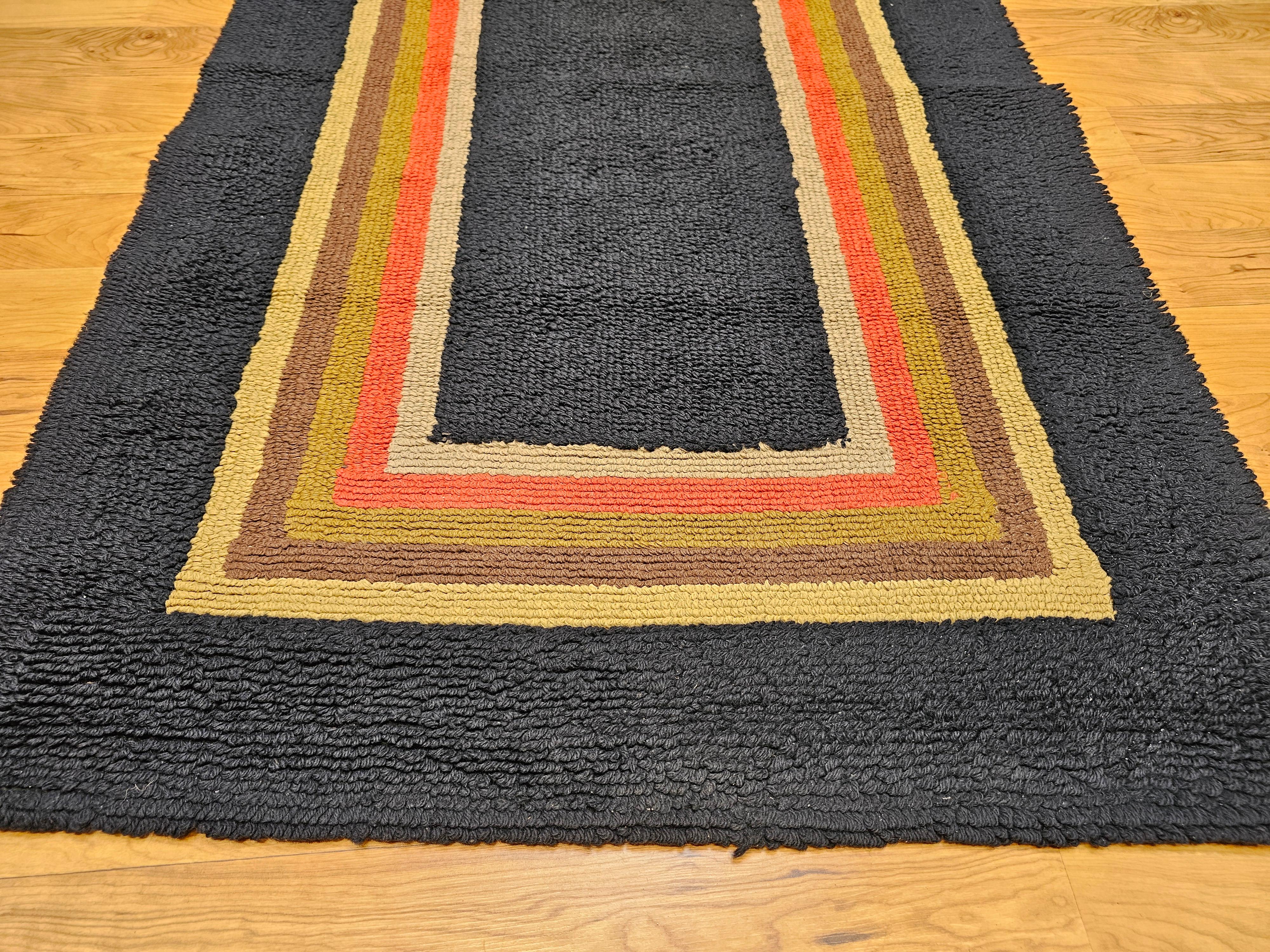 Américain Tapis vintage American Rag Navy, Tan, Brown, Ochre, Red