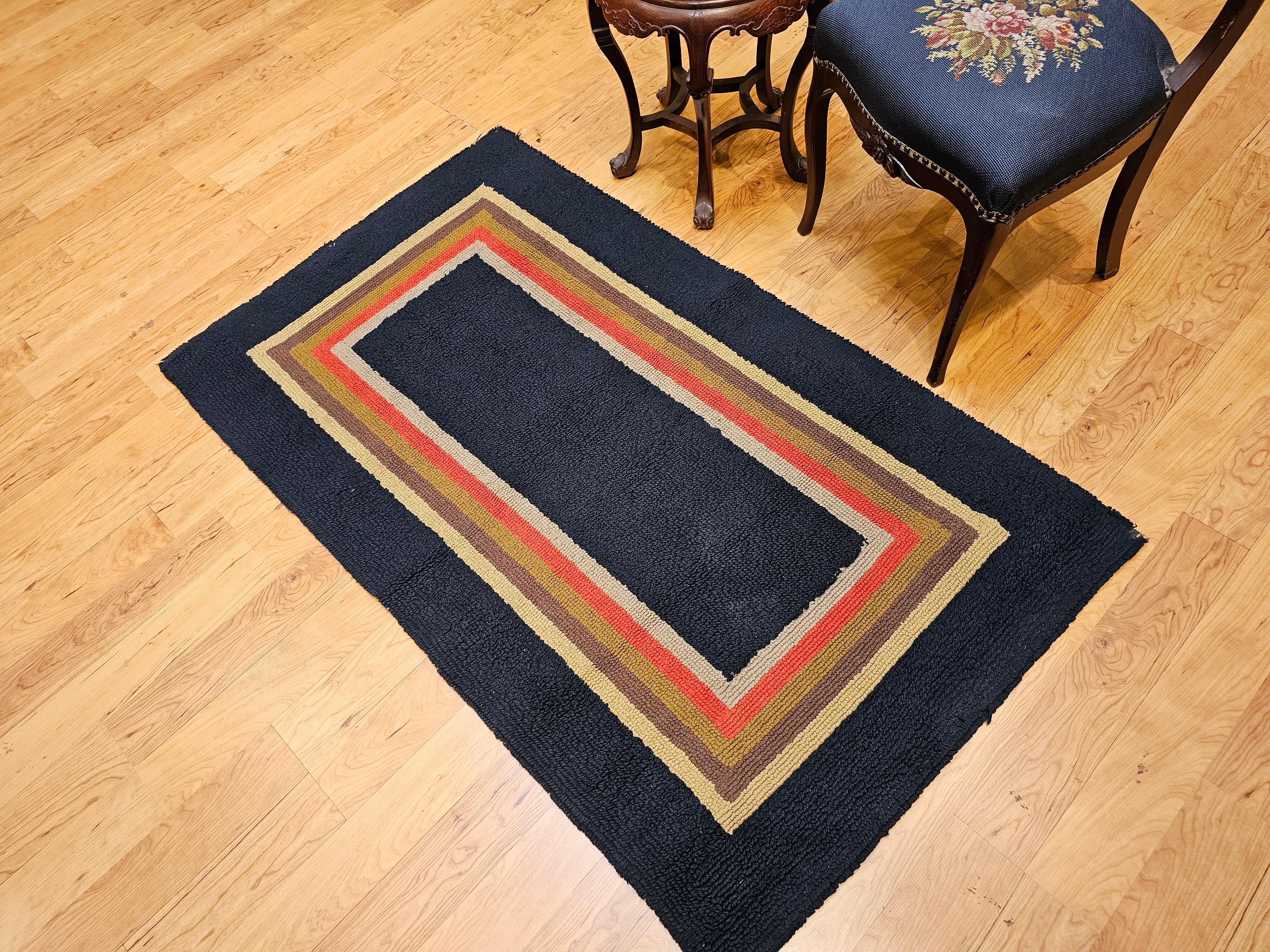 20ième siècle Tapis vintage American Rag Navy, Tan, Brown, Ochre, Red