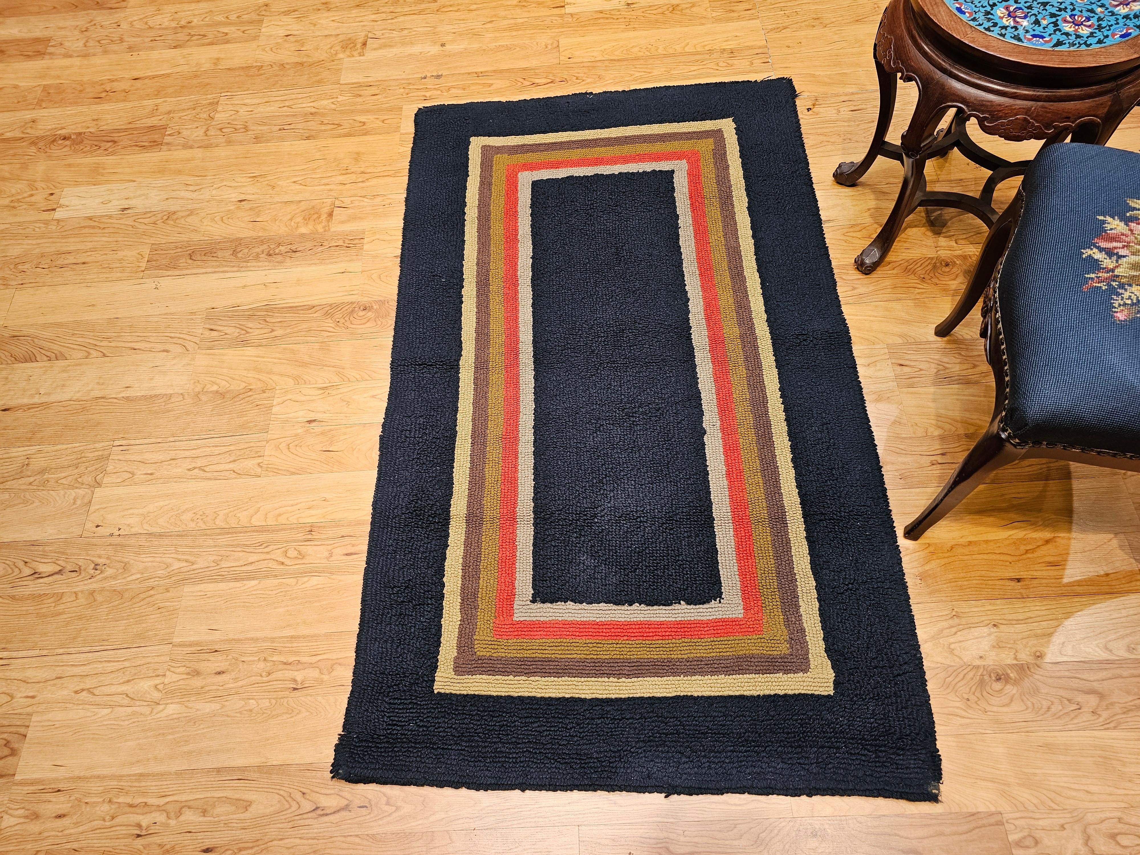 Laine Tapis vintage American Rag Navy, Tan, Brown, Ochre, Red