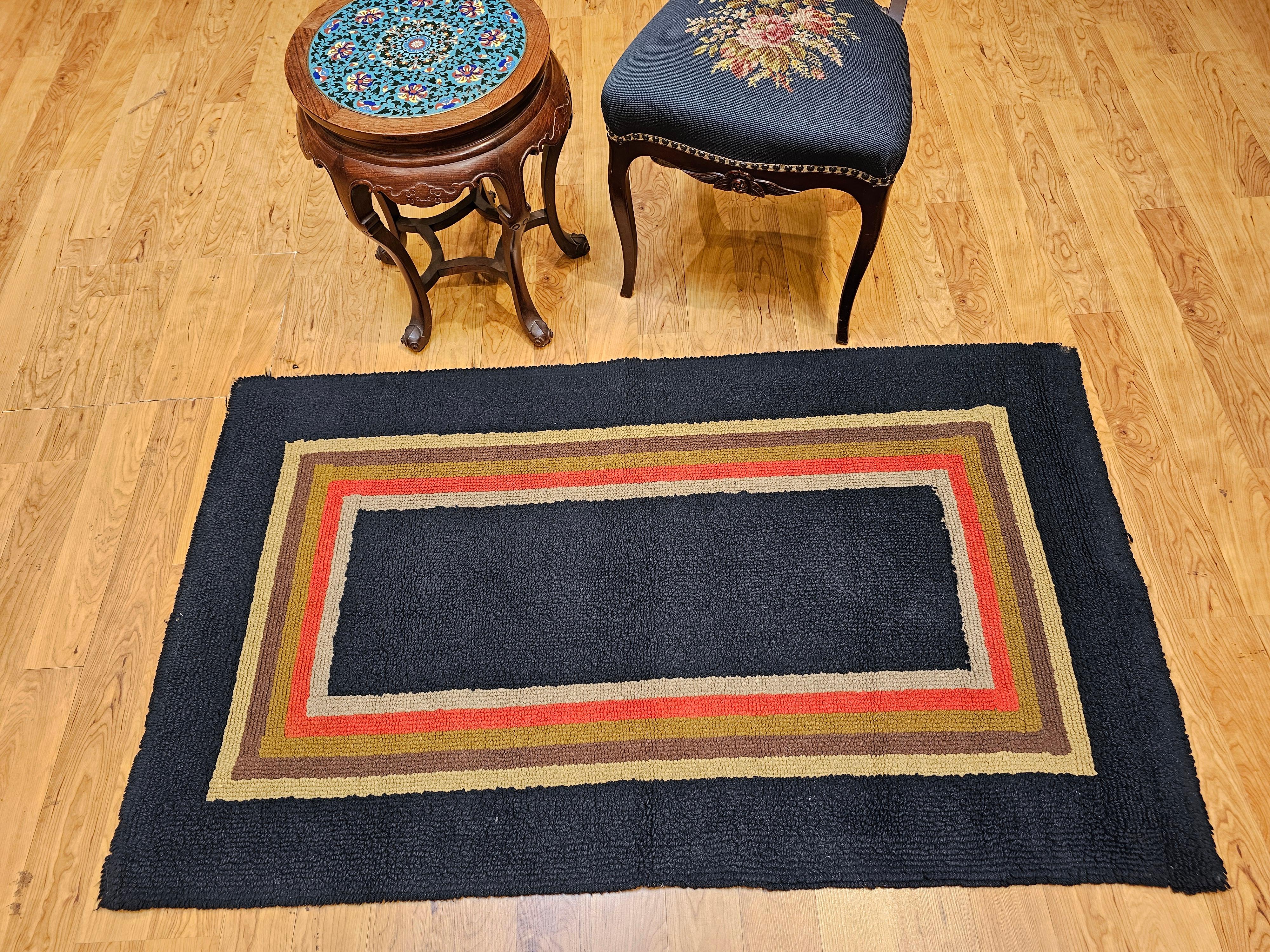 Tapis vintage American Rag Navy, Tan, Brown, Ochre, Red 2