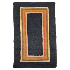 Vintage American Rag Area Rug in Navy, Tan, Brown, Ochre, Red