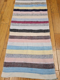 Vintage American Rag Area Rug, Handwoven Multicolor Stripe Pattern, 3’ x 6’