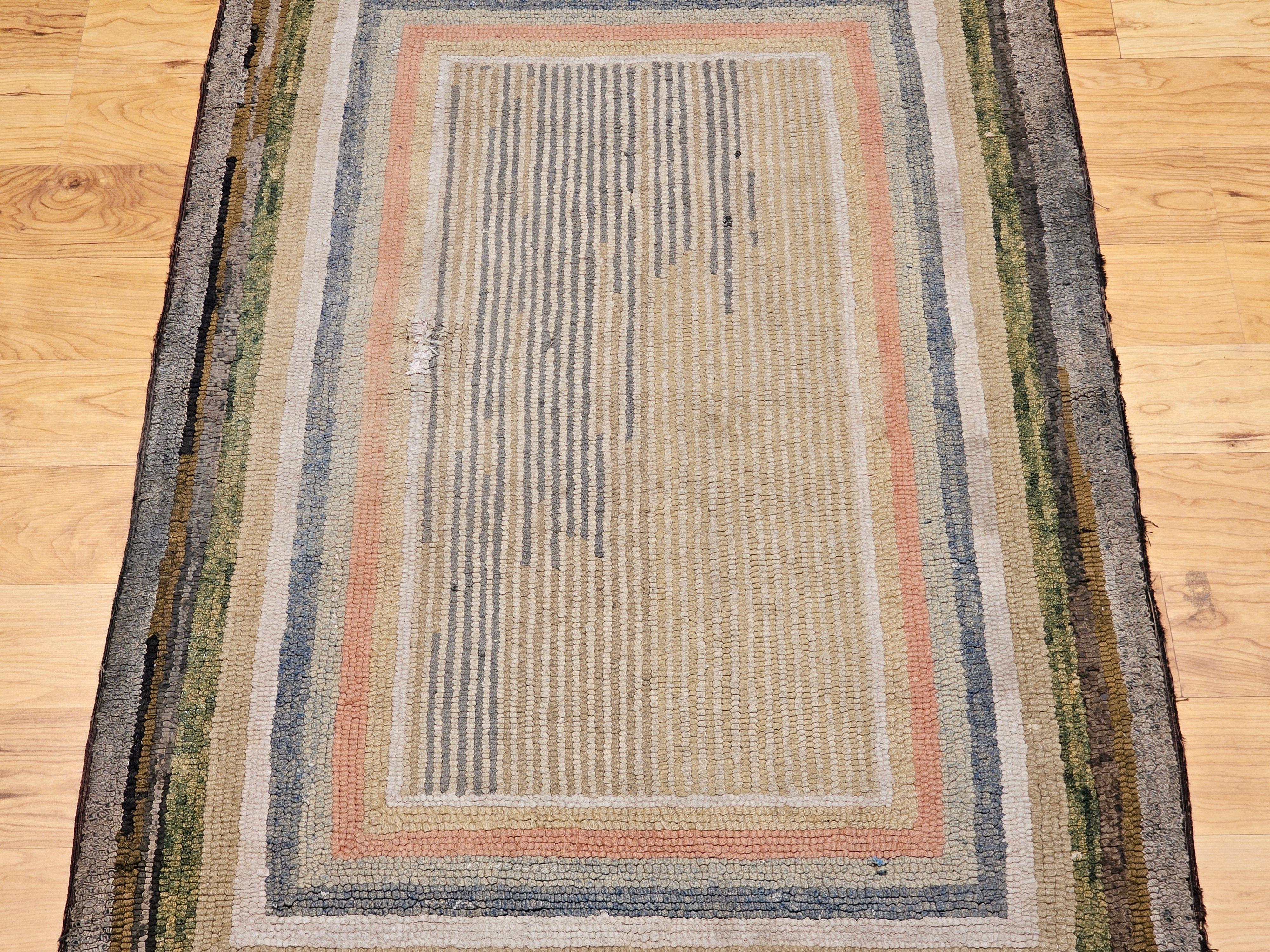 Vintage American Rag Area Rug in Tan, Ivory, Gray, Brown, Green, Pink In Good Condition For Sale In Barrington, IL