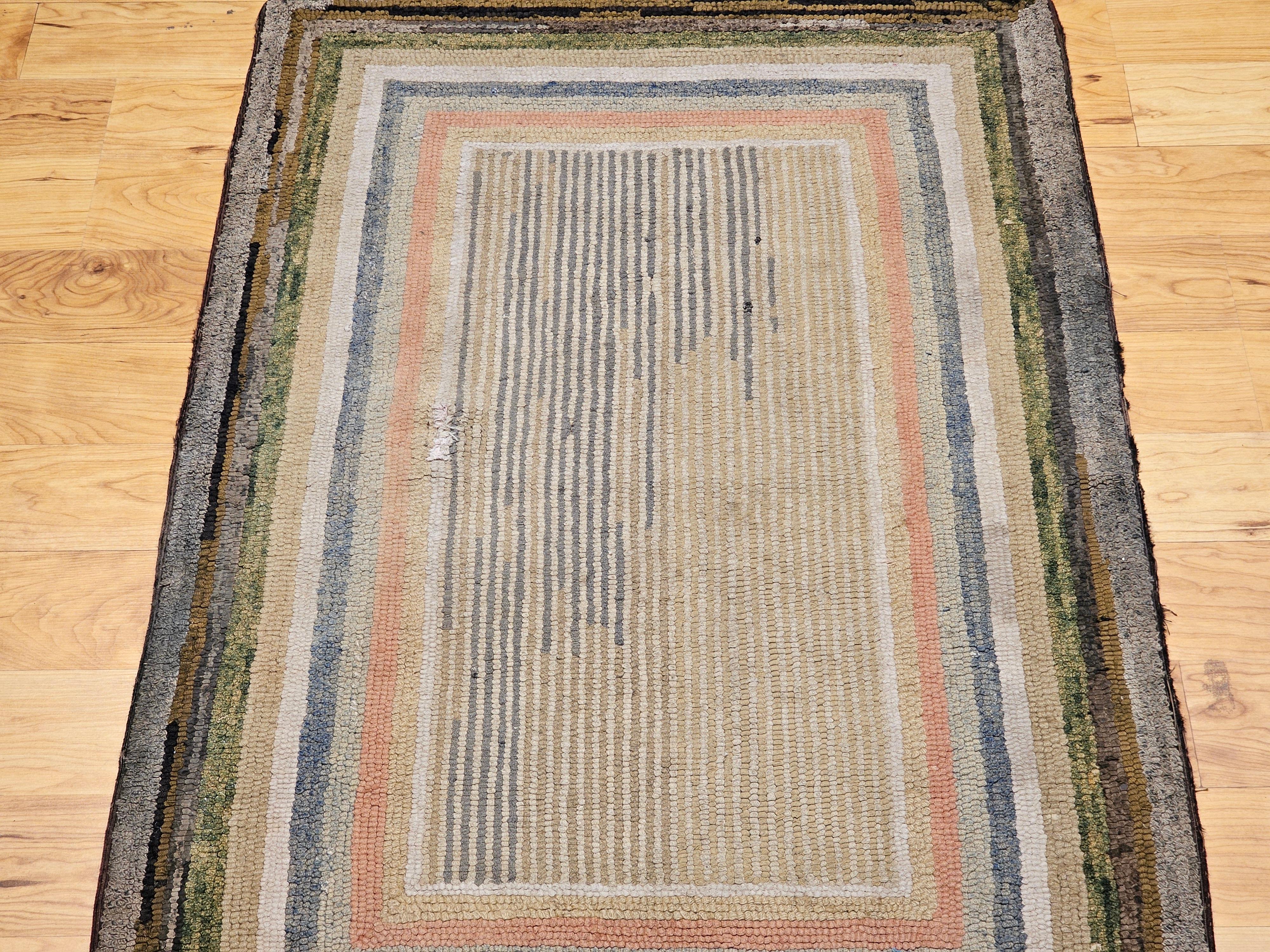 20th Century Vintage American Rag Area Rug in Tan, Ivory, Gray, Brown, Green, Pink For Sale