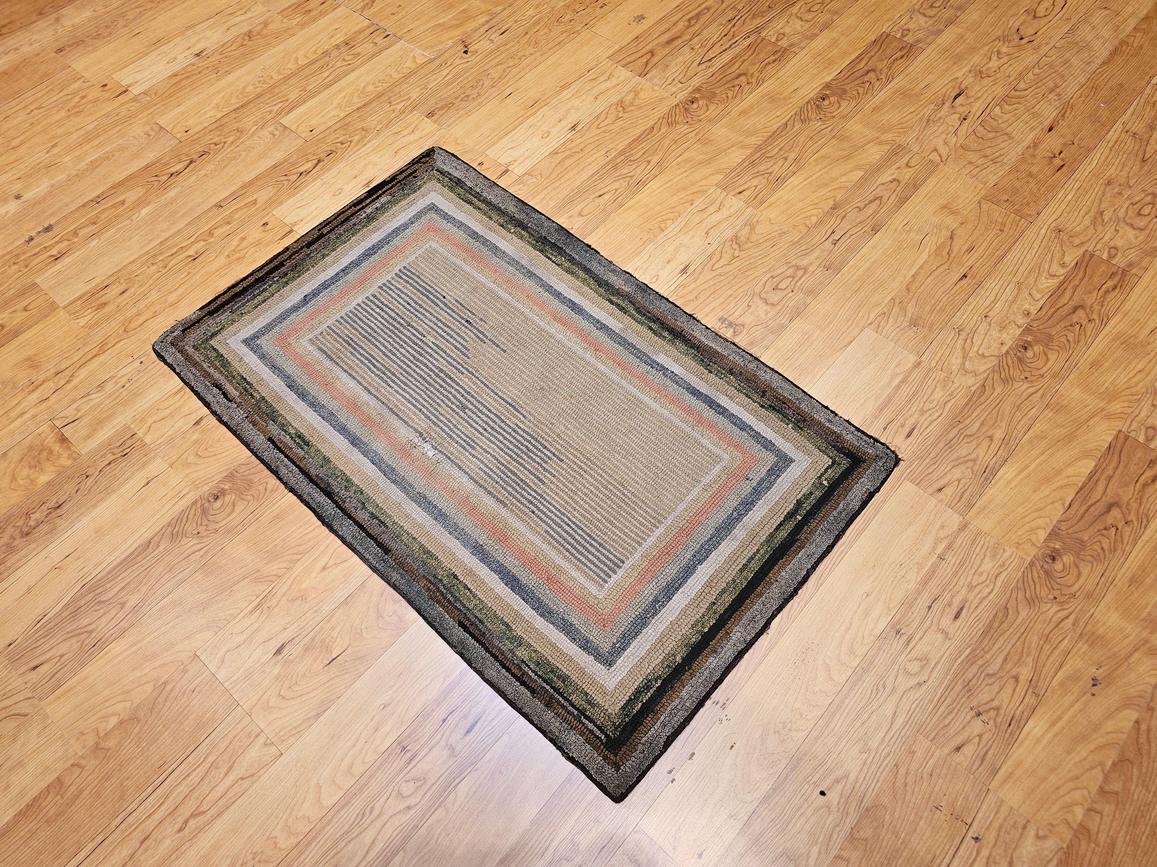Wool Vintage American Rag Area Rug in Tan, Ivory, Gray, Brown, Green, Pink For Sale