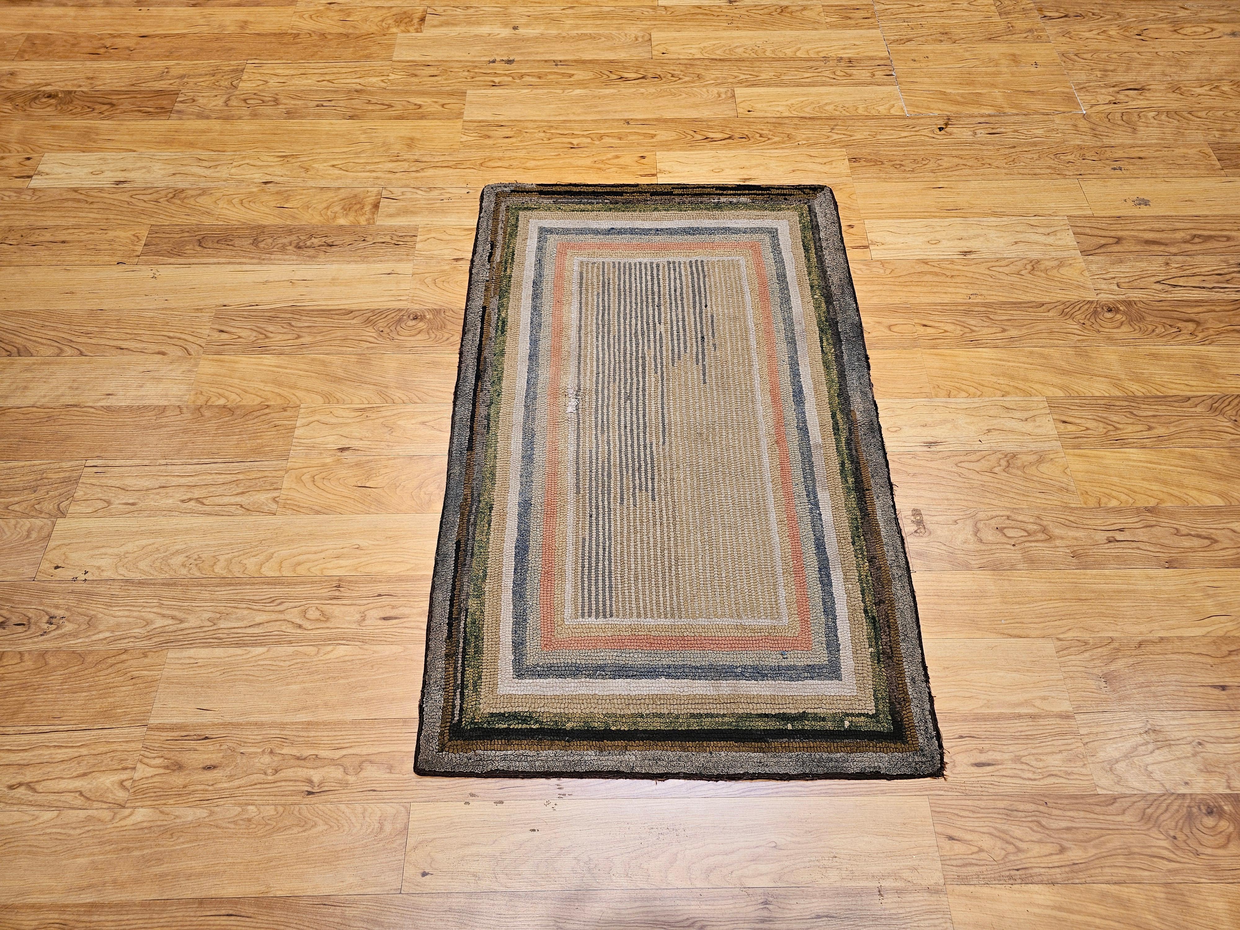 Vintage American Rag Area Rug in Tan, Ivory, Gray, Brown, Green, Pink For Sale 1