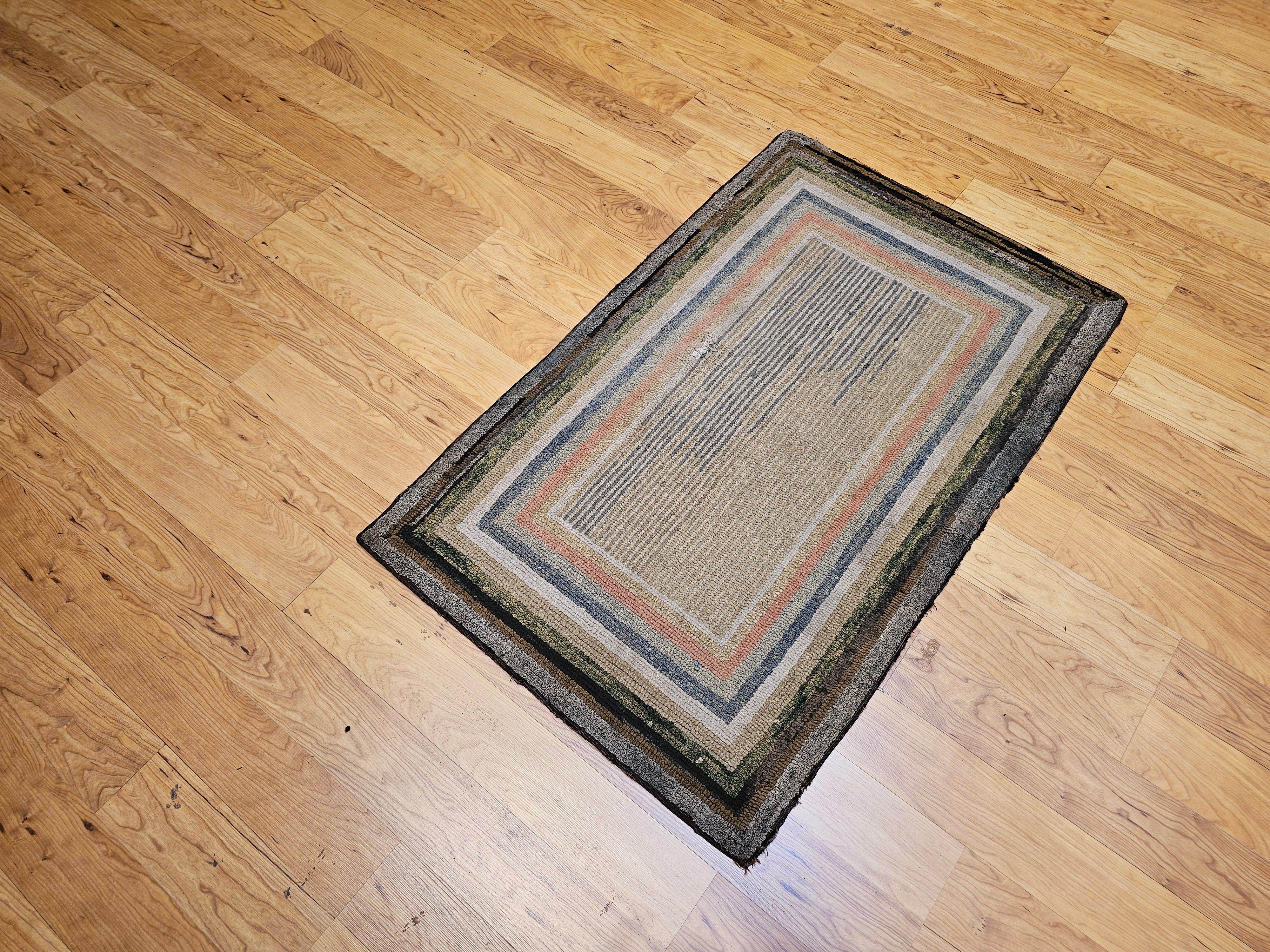 Vintage American Rag Area Rug in Tan, Ivory, Gray, Brown, Green, Pink For Sale 2
