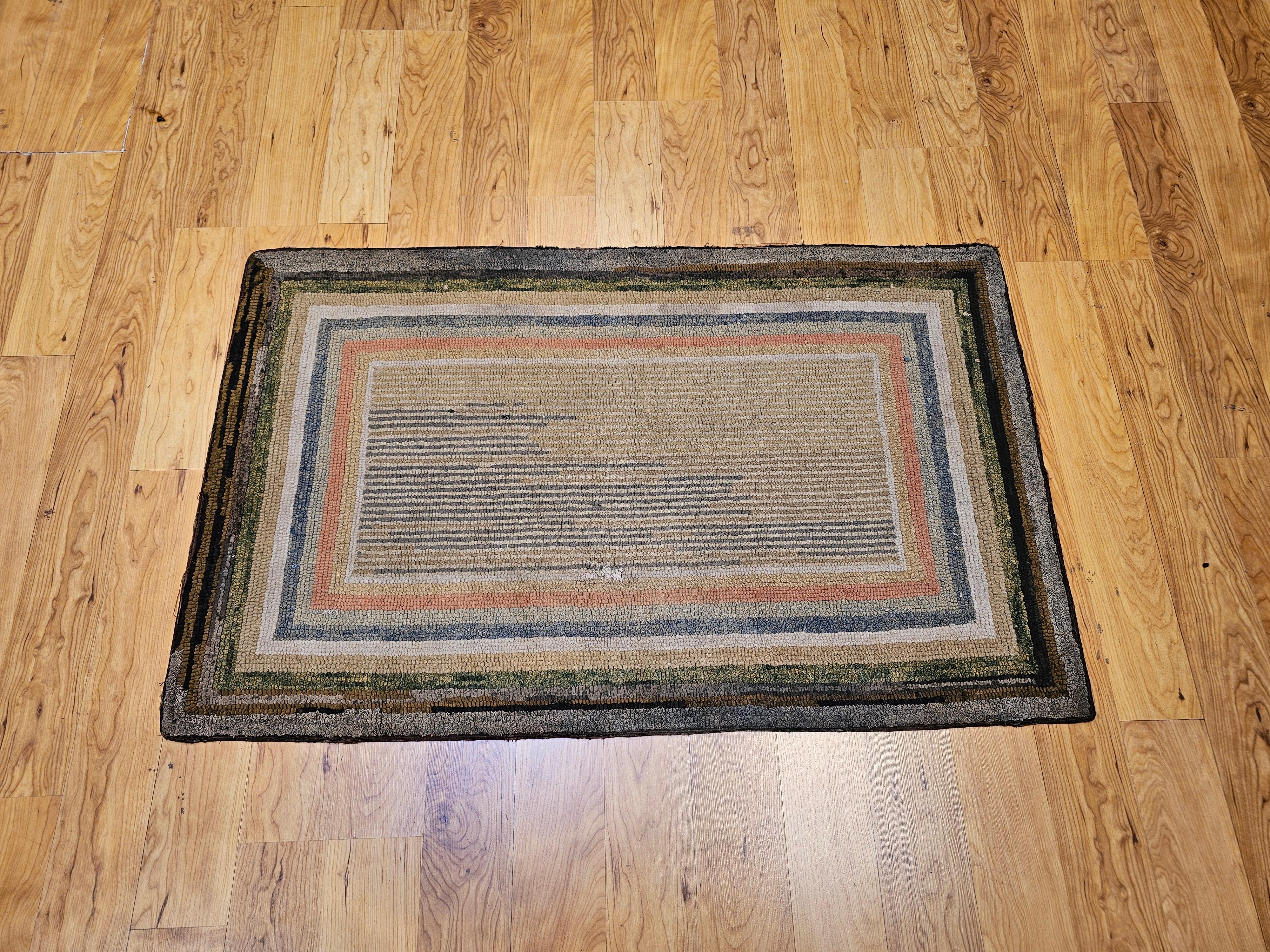 Vintage American Rag Area Rug in Tan, Ivory, Gray, Brown, Green, Pink For Sale 3