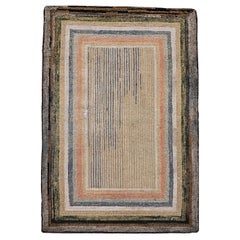 Vintage American Rag Area Rug in Tan, Ivory, Gray, Brown, Green, Pink