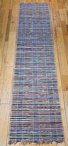 Vintage American Rag Runner, Wool and Cotton, Striped Design, 1920s